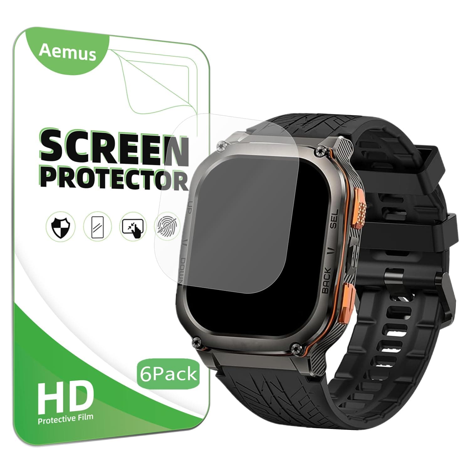 AemusScreen Protector Compatible for AMAZTIM M3 Smart Watch 2" (6 Pack) PET Clear Film, Compatible for KOSPET Tank M3 Ultra 1.96" Smart Watch