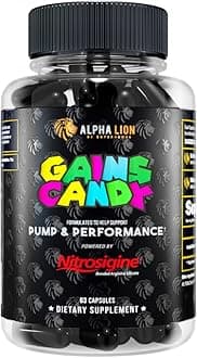 ALPHA LION Gains Candy, Supplement Pills for Muscle Pump & Blood Flow, Nitric Oxide Booster, Supports Mental Focus, Use Daily to Upgrade Workout Performance, 63 Capsules (Nitrosigine)