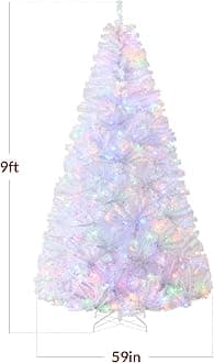 Best Choice Products White Christmas Tree 9ft Pre-Lit Artificial Pine Tree Premium Holiday Decoration w/ 2-in-1 Multicolored Lights, Metal Stand