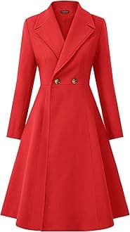 CURLBIUTY Women's Pea Coat Double Breasted A Line Long Trench Coat Winter Dress Coat with Pockets