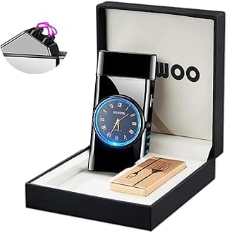 YOZWOO 3-in-1 Electric Lighter with Quartz Clock & Flashlight | USB C Rechargeable, Windproof Plasma Lighter with Power Display | Unique Gifts for Men and Women (Classic Black)
