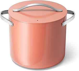 Stock Pot - 12 Qt Ceramic Coated With Lid - Free From Forever Chemicals - Large for Bigger Batches - Perracotta