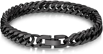 Cuban Chain Bracelets for Men Women, Stainless Steel/Black/Gold Plated Hip Hop Chunky Miami Curb Link Wristlet Bracelet Gift for Son Grandson Husband Father