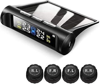 VAOYAO Tire Pressure Monitoring System TPMS, Solar Power Universal Wireless Car Alarm System with 4 External Sensors, LCD Real-time Display 4 Tires' Pressure & Temperature Alerts Ensure Safe Driving