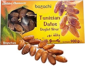 Natural Golden Tunisian Dates with Branches, Fresh and Sweet Mediterranean Fruit, Traditionally Harvested, 900g Large Family Pack