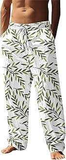 Men's Solid Colors Linen Pants Relaxed Fit Casual Yoga Pants with Elastic Waist Straight Legs Pull On Sweatpants Skin Friendly Breathable Pants Classic Go Out Lounge Trousers