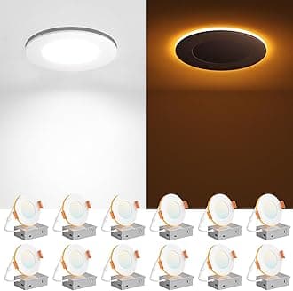 Amico 12 Pack 3 Inch 5CCT LED Recessed Ceiling Light with Night Light, 2700K/3000K/3500K/4000K/5000K Selectable Ultra-Thin Recessed Lighting, 7W=65W, 500LM, Dimmable Canless Wafer Downlight ETL&FCC