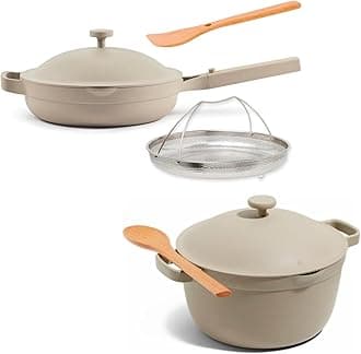 Cookware Duo | 7-Piece Ceramic Cookware Set with 10.5" Always Pan 2.0, 5.5 Qt Perfect Pot & Strainer Basket | Induction & Oven Safe up to 450°F | Nonstick, Non-Toxic Cookware | Steam