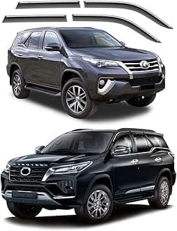 Unbreakable Chrome line Door Visor/Wind Deflector/Rain Guard Compatible for Toyota Fortuner (2017 to Present) Type-3 & 4 (Set of 4pc)