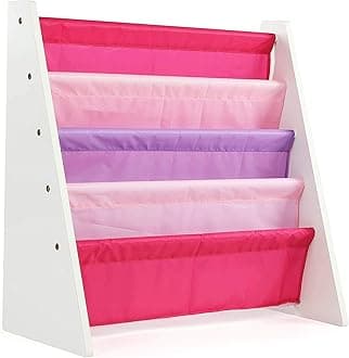 Humble Crew, White/Pink/Purple Kids Book Rack Storage Bookshelf, 4 Tiers