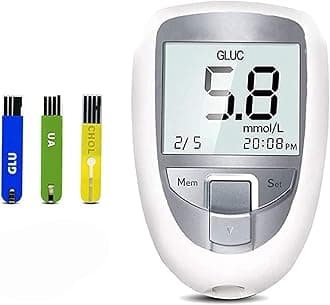 Multi-Function Tester Glucose Monitor Kit Easy-to-Operate Diabetes Testing Kit 3 In 1 Glucose Uric Acid Total Cholesterol Test Machine With Meter,25 Blood Sugar,10 Uric Acid,10 Cholesteryl