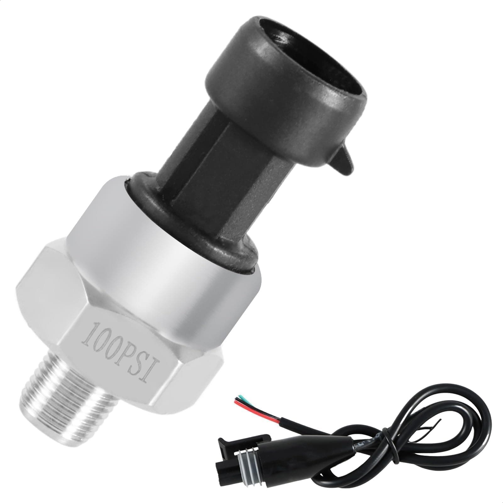 100 PSI Pressure Transducer Sensor with Connector Harness, 1/8"NPT Thread Stainless Steel Pressure Transmitter for Oil Fuel Water Air