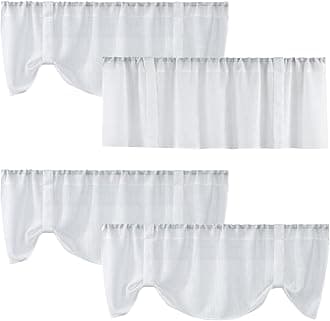 Home Queen White Semi Sheer Tie Up Curtain Valances, Linen Textured, Rod Pocket Balloon Window Topper for Living Room, 54 X 20 Inch, 4 Pieces