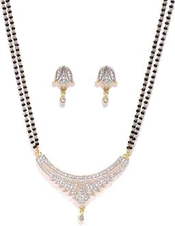 YouBella American Diamond Gold Plated Mangalsutra Pendant with Chain and Earrings for Women