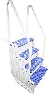 Confer Plastics Step-1X: Safe Pool Access, Dual Handrails, Non-Slip, 400 lbs Capacity - USA Made, White/Blue Treads