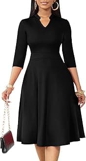 Casual Dresses for Women Semi Formal Fit and Flare 3/4 Sleeve A-line Church Work Dress with Pockets