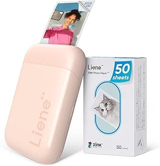 Liene 2x3 Mini Instant Portable Color Mono Picture Printer w/ 50 Zink Adhesive Paper, Bluetooth 5.0, Compatible w/iOS & Android, Small Photo Printer for iPhone, Smartphones, Pink