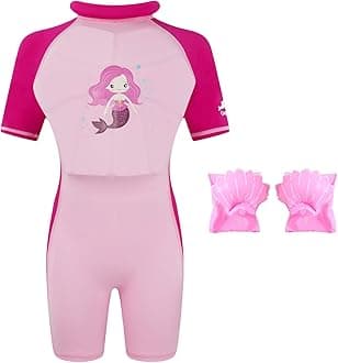 Floatation Swimsuit for Boys Girls with Adjustable Buoyancy, Kids One Piece Swimwear Float Suit for Swimming Trainer, Toddler Bathing Suit Rash Guard Back Zipper with Arm Floaties