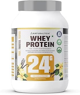 Natural Whey Protein – 24g Protein per Serving | Max Vanilla Flavour | Stevia Sweetened | No Added Sugar | Non-GMO | Soy-Free & Gluten-Free | Super Mixability | 1 kg