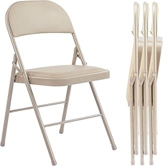 Sweetcrispy Folding Chair 4 Pack, Leather Padded Folding Chairs, Sturdy Metal Foldable Chairs, Easy to Use and Store, Outdoor and Indoor, for Home, Office, Party, Comfy, Kahki