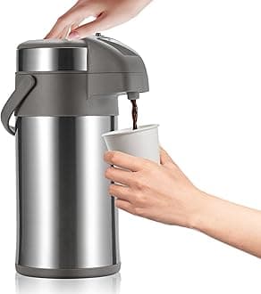 OJOJ 4L/133OZ Thermal Coffee Carafe with Pump, Thermal Beverage Dispenser, Coffee Airpot Stainless Steel Coffee Carafe for Hot Drinks Silver