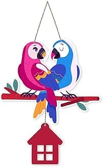 Artvibes Cute Pair of Macaw Parrots Wooden Wall Hanging for Home Decoration | Garden Balcony | Office | Cafe | Decorative Door Hanging | Festive Decor Art Items (WH_9108N), Pack of 1
