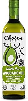 Chosen Foods 100% Pure Avocado Oil, 1L, Non-GMO, for High Heat Cooking, Frying, Baking, Homemade Sauces, Dressings and Marinades