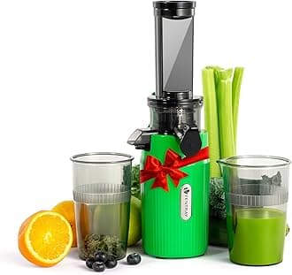 Ventray Ginnie Mini Cold Press Juicer, Small Slow Masticating Juicer for Vegetables Fruits, High Juice Yield, Easy to Clean, Space-Saving, Fit for Personal/Travel/Picnic/Office - Green