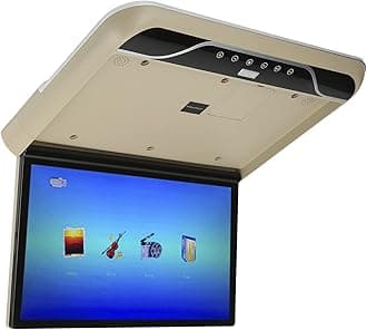 Cuifati 19 inch LCD 1080P Car Overhead Flip Down Monitor Ceiling Full Display HD Digital TV with Atmosphere Light Car Stereo Player MP5, HDMI IR FM USB SD 12V / 24V (Beige)