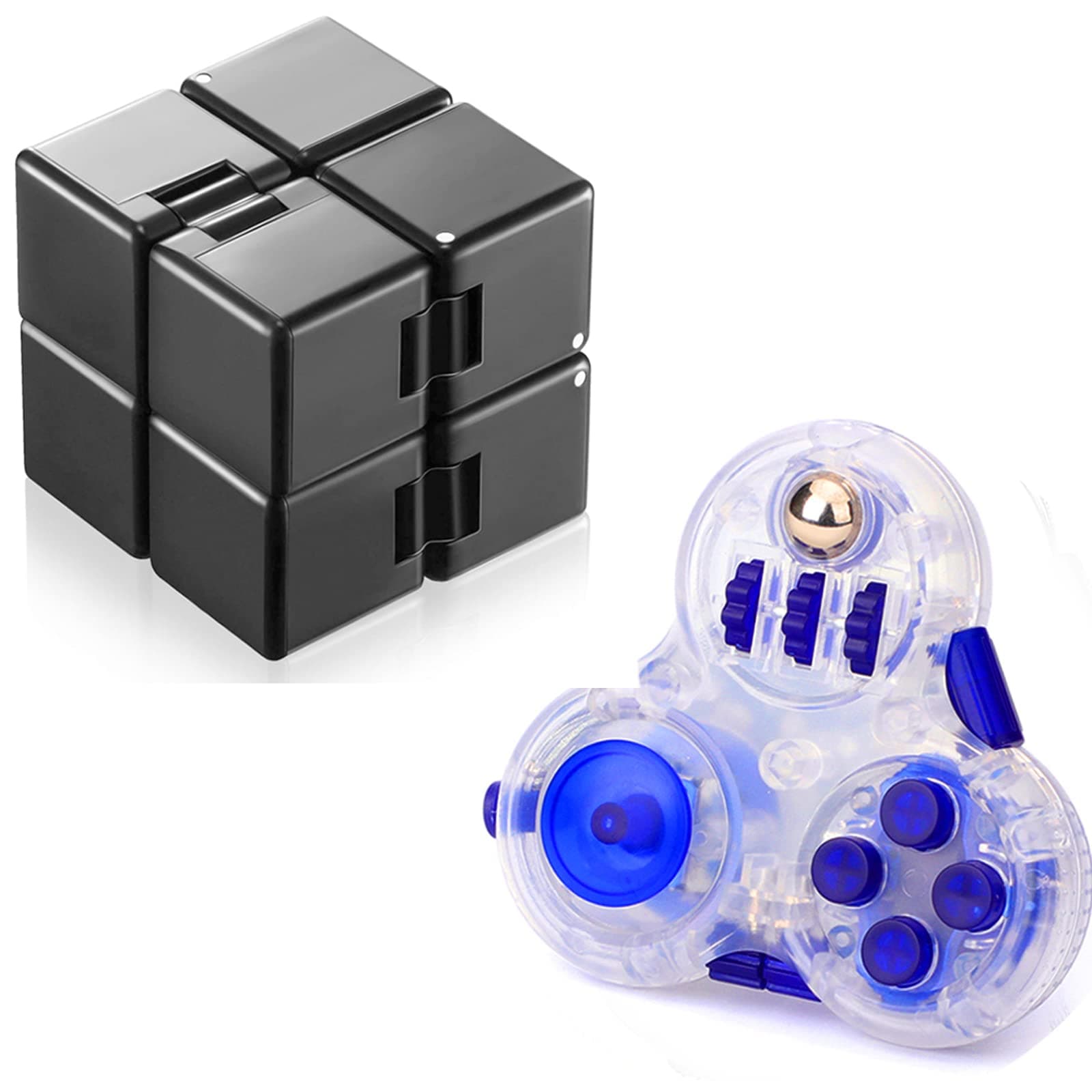 Fidget Infinity Cube and Fidgets Controller Pad 2 Pack, Sensory Fidget Blocks Toys With Premium Protective Case, Stress Cube, Anxiety Toys, ADHD, OCD, Autism. Quiet Sides & Fidget Clicker Toy (2 PCS)