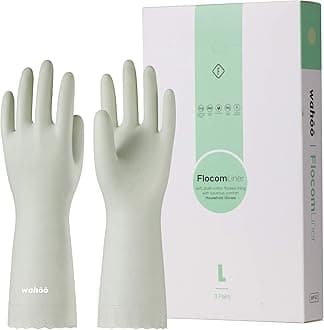 LANON Protection 3 Pairs wahoo Skin-Friendly Cleaning Gloves, Dishwashing Kitchen Gloves with Cotton Flocked Liner, Reusable, Non-Slip, Canary Green, Medium