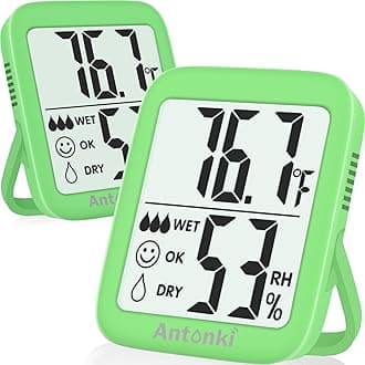 Antonki 2 Pack Room Thermometer for Home, Indoor Hygrometer Humidity Meter Gauge, Digital Temperature and Humidity Sensor Monitor for House, Terrarium, Incubator, Greenhouse - Battery Included
