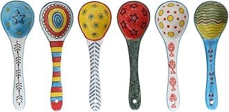 Ceramic Soup Spoons Set of 6–Mutilpurpose for Soup/Cereal/Ramen/Stews | Vibrant Design, Lead-Free & Dishwasher Safe | 6.25" Cute Decorative Spoons for Kitchen & Gifts