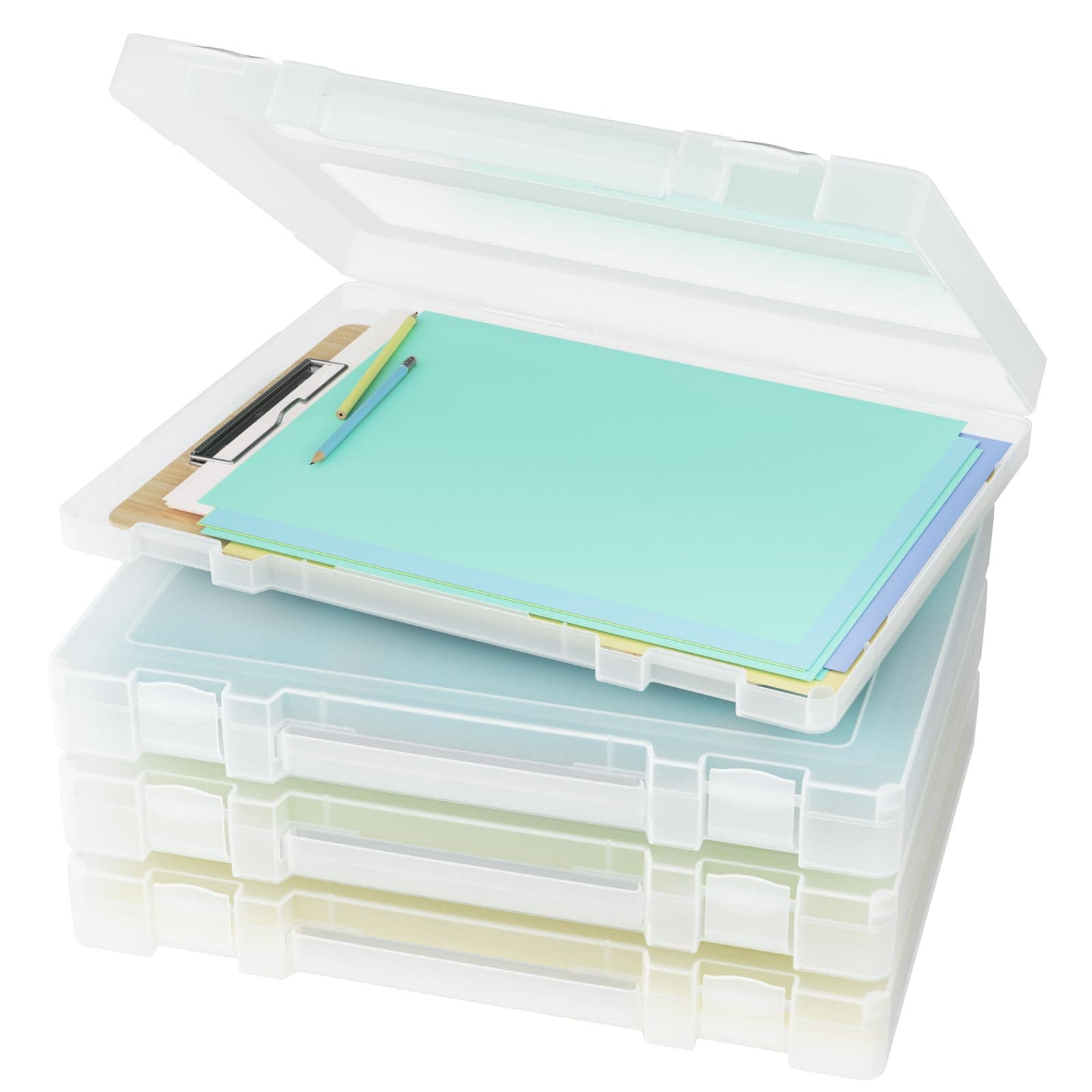 Denkee Large Thick Durable Portable Project Case for 8.5" x 11" Letter A4 File Paper, Plastic Storage Box with Handle, Documents Magazines Paper Protector, Office Supplies File Storage Case, 4 Pack