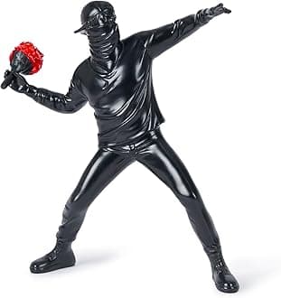 Banksy Flower Thrower Sculpture, 8.5 inch Black Banksy Street Graffiti Art Statue Replica, Inspirational Sculpture Gifts Peace Hope