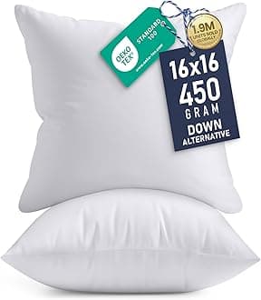 Utopia Bedding Polyester Throw Pillows Insert (Pack of 2, White) - 16 x 16 Inches Bed and Couch Pillows - Indoor Decorative Pillows