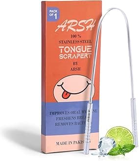 Arsh Tongue Scraper for Adults Stainless Steel Tongue Cleaner for Oral Care & Hygiene Tongue Cleaner for Men and Women Tongue Scrubber for Reduce Bad breath100% Metal Tongue Cleaner
