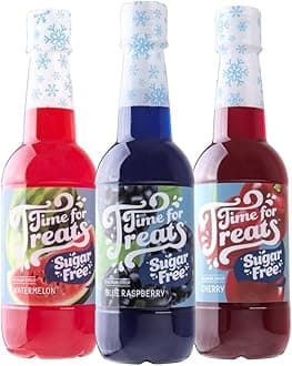 Time for Treats 3-Pack Sugar Free Cherry, Blue Raspberry, Watermelon Syrup Snow Cones, Homemade Sodas, Cocktails, Coffee, Baking and More - 16.9 Fluid Ounce Per Bottle