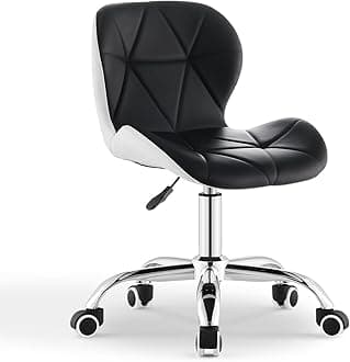 Office Desk Chair Black White Mixed Color Computer Desk Chair with Castor Wheels and Adjustable Height PU Leather Padded Swivel for Home Office Study Room Furniture (Black + White)