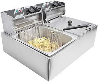 iropro 20L Stainless Steel Deep Fat Fryer 2500W with Dual Cover, Easy Clean and Adjustable Temperature Control, Silver