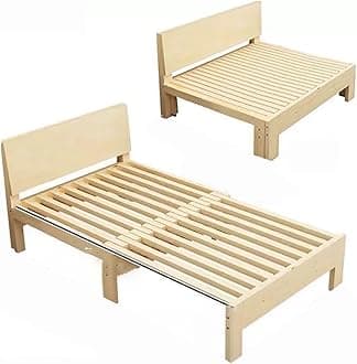 Foldable Wooden Bed Frame with Pull-Out Extension Adjustable Sofa Bed Retractable Guest Bed with Headboard and Sliding Wheels for Daytime Napping(180cm)