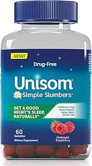 Unisom Simple Slumbers Drug Free Sleep Aid Gummies Melatonin 5mg Midnight Raspberry, Purple, 60 Count