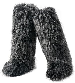 Faux Fur Boots for Women Winter Knee High Furry Snow Boots Fuzzy Fluffy for Girls Flat Long Boots