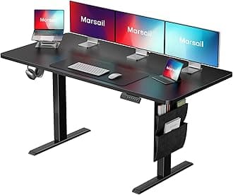 Marsail55"x24" Adjustable Height Standing Desk Table, Electric Workstation with Storage Bag & Headphone Hook, Stand Up Solution for Home Office, Study, Writing, and Work with 4 Memory Presets.