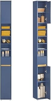SoBuy Bathroom Narrow Storage Cabinet Skinny Tall Unit with Adjustable Shelves Slender Anti-Tipping Floor Standing Cupboard, Blue BZR34-B