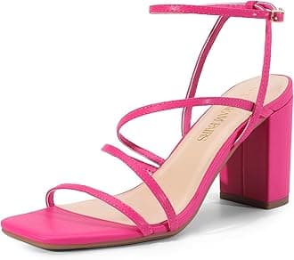 DREAM PAIRS Women's Heels Chunky Block Strappy Square Open Toe Ankle Buckle Heeled Sandals Wedding Party Dress Shoes Indie