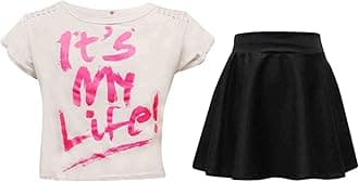 A2Z 4 Kids Girls T-Shirt and Skater Skirt Set Short Sleeve Top and Flared - Its My Life White & Skirt Set 9-10