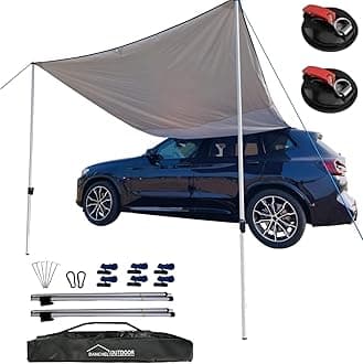 DANCHEL OUTDOOR Portable Car Awning Need not Roof Rack, Removable Suction Cups Camper Vehicle Awning Tarp Overlanding Truck SUV Camping (Gray,6.5ftx9.8ft)