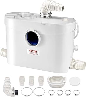 VEVOR 900W Macerator Pump, 48 GPM Flow, 40 ft/12 m Head, Macerator Sewerage Toilet Pump with 4 Water Inlets, Waste Water Disposal Upflush Machine for Toilet, Basement, Shower, Sink, Laundry, Bathtub