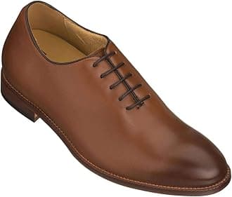 TOTO Men's Invisible Height Increasing Elevator Shoes - Brown Premium Leather Lace-up Formal Oxfords - 2.6 Inches Taller - S3002 - Size 6.5 D(M) US